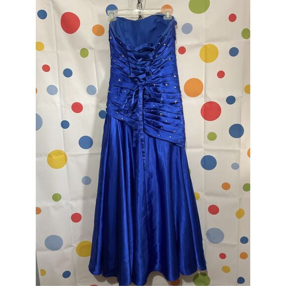 Mori Lee Madeline Gardner Size 5/6 Designer Formal Dress Strapless Blue Sequin A - Picture 3 of 16